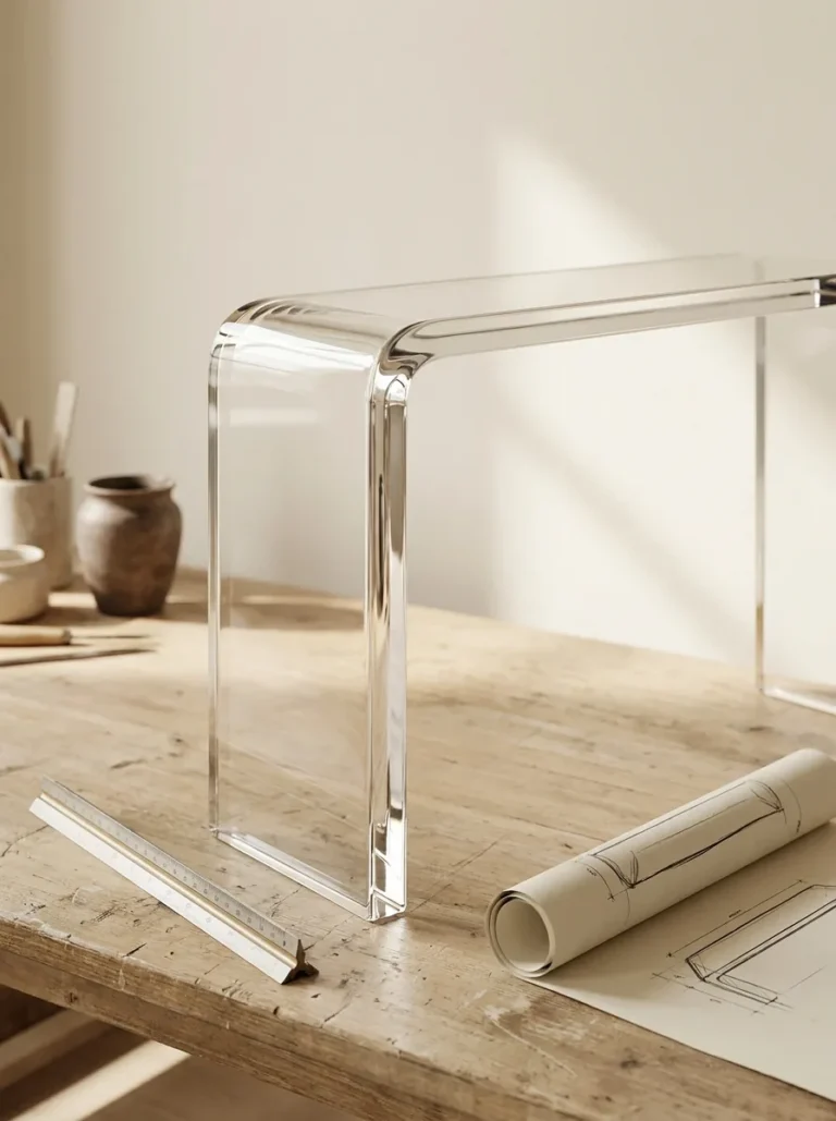Piece en plexi sur mesure sur etabli de atelier