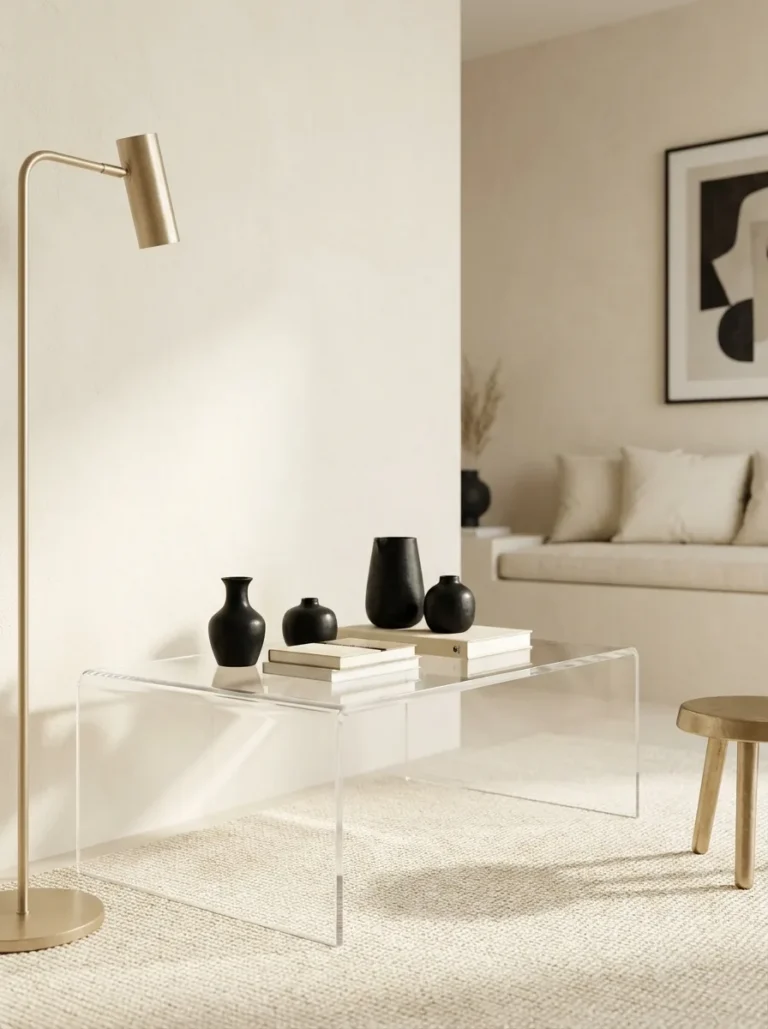 Table basse en plexi transparent dans un salon
