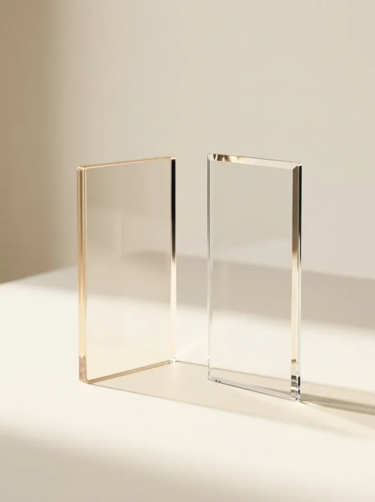 Plaque de plexiglas et plaque de verre cote a cote